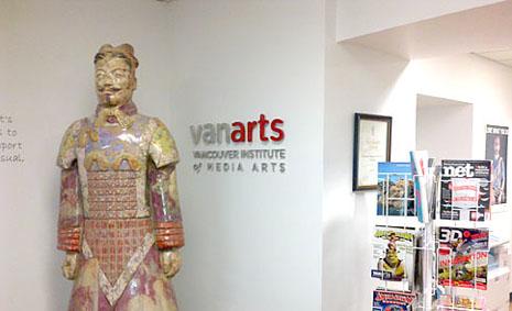Inside VanArts Lobby with Terracotta Warrior sculpture