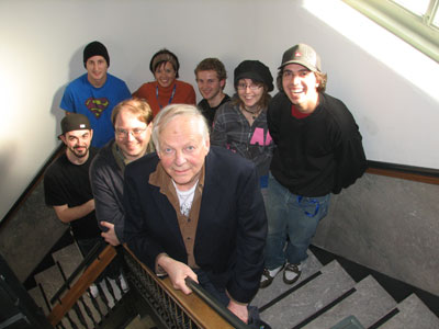 Richard Williams with students from VanArts' 2D Animation program.